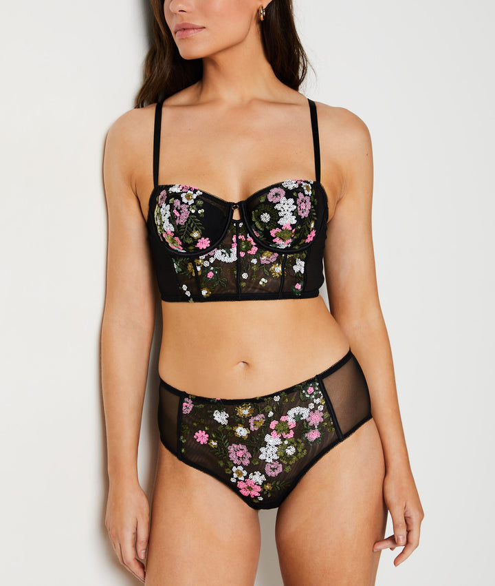 High-waist embroidered brief - Noir