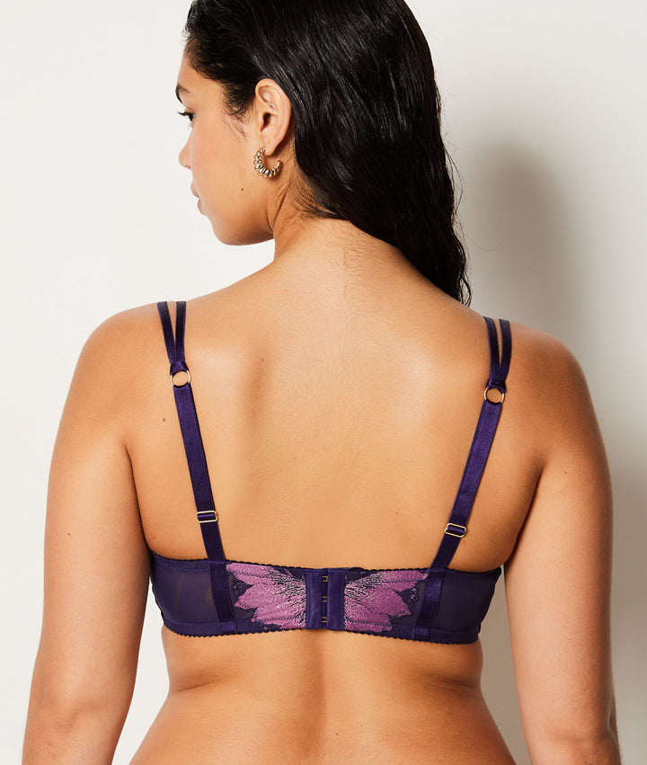 Embroidered tulle balconette bra - Myrtille