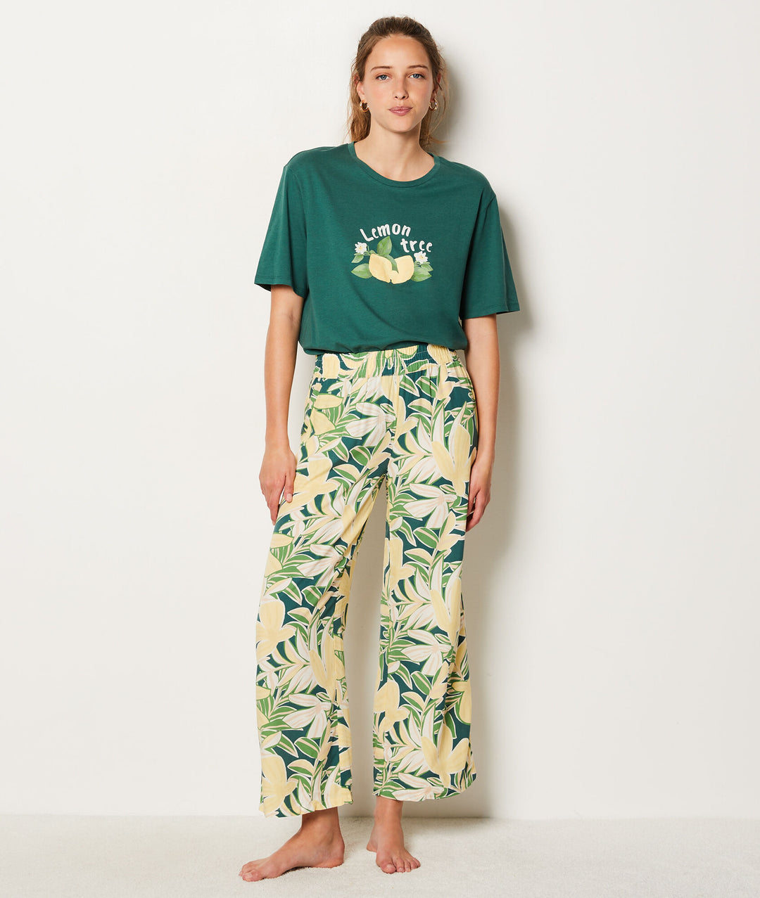 Lemon print pajama t-shirt - Vert Sapin