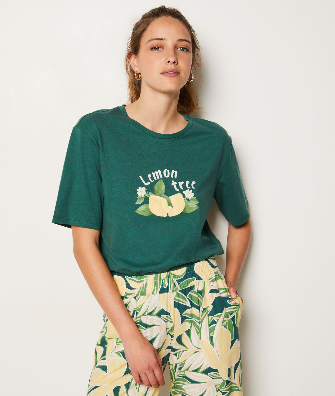 Lemon print pajama t-shirt - Vert Sapin