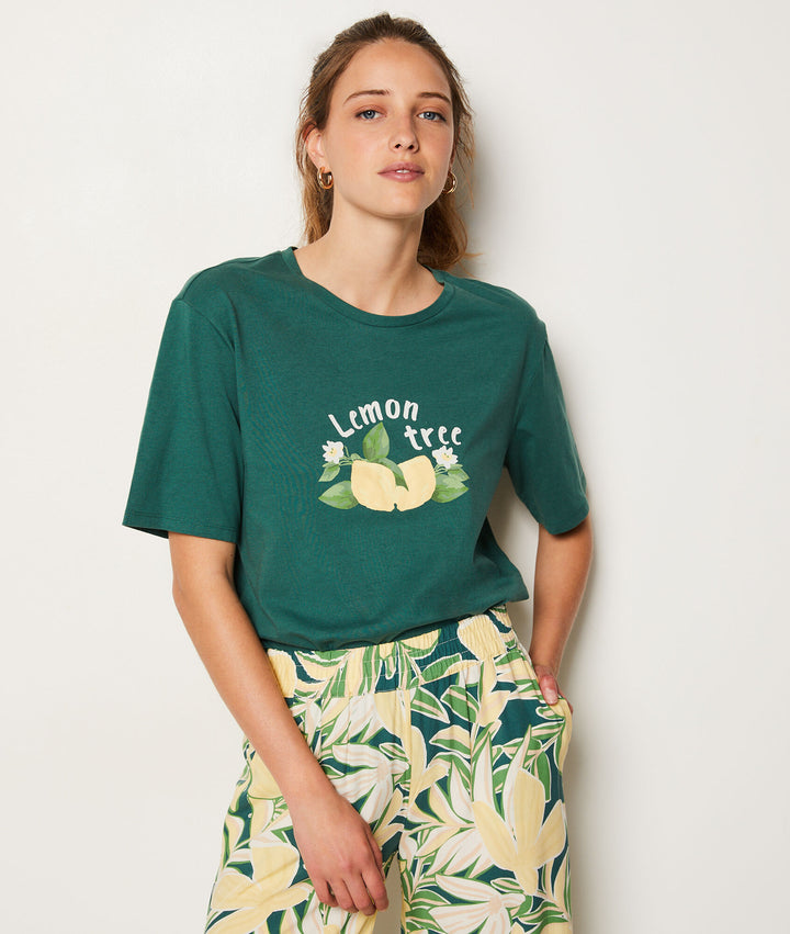 Lemon print pajama t-shirt - Vert Sapin