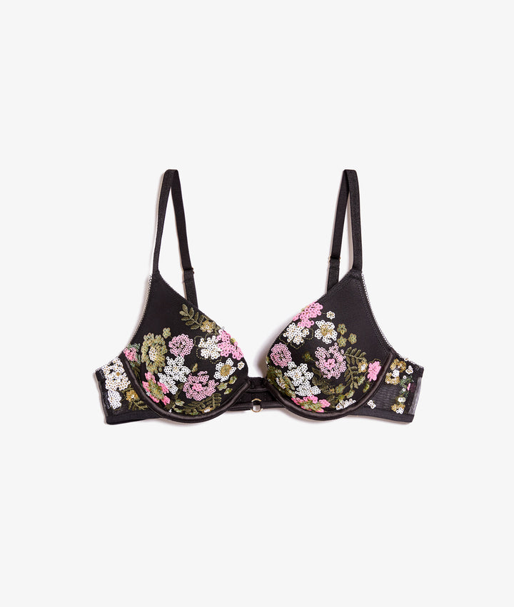 Bra n.2 - the embroidered plunge push-up bra - Noir