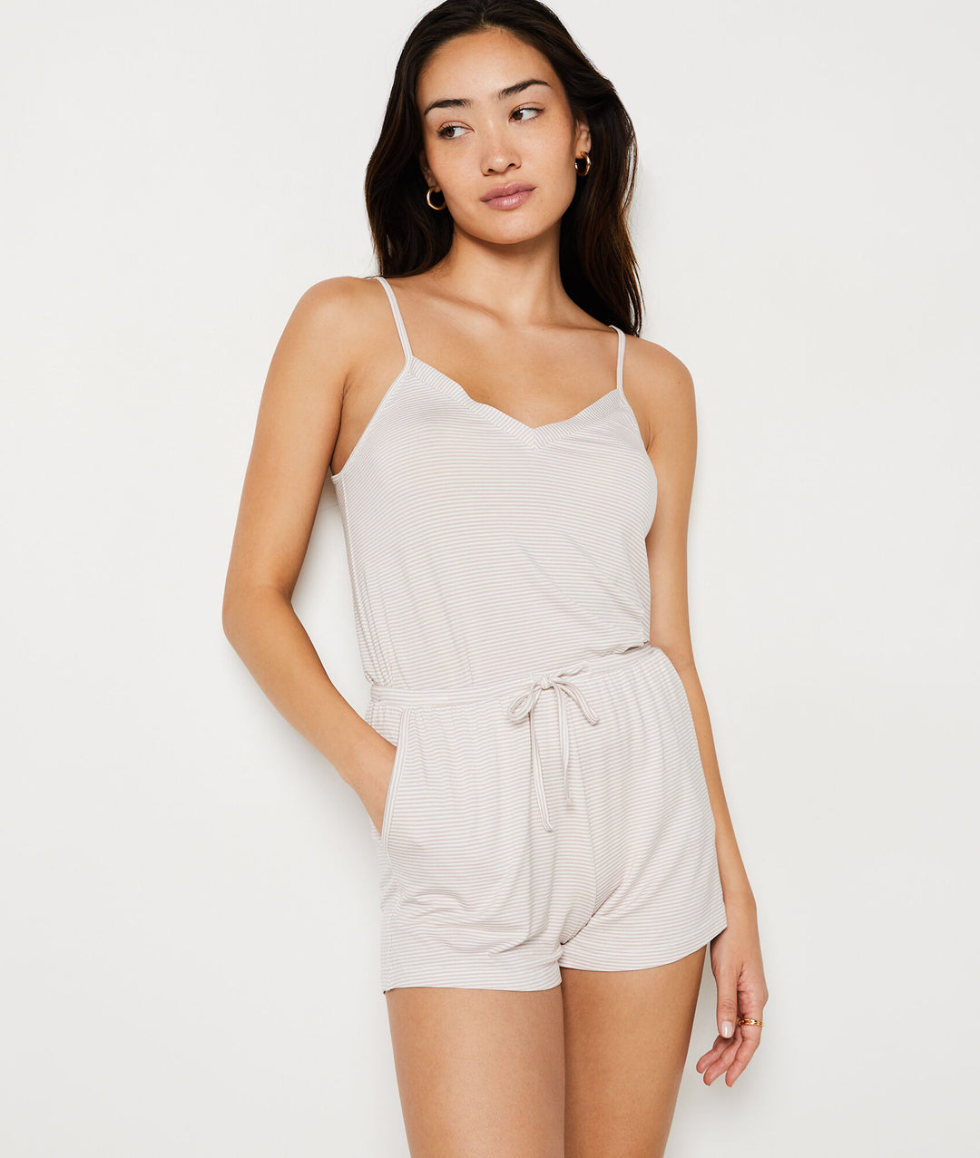 Striped pajama shorts - Beige