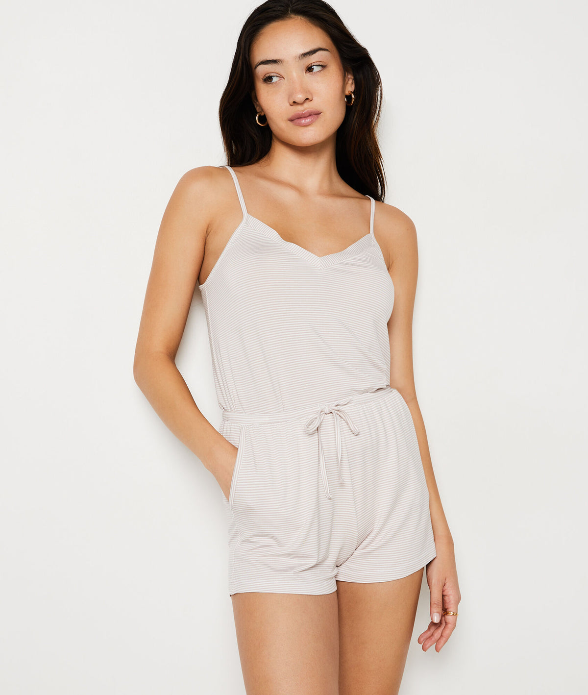 Striped pajama shorts - Beige