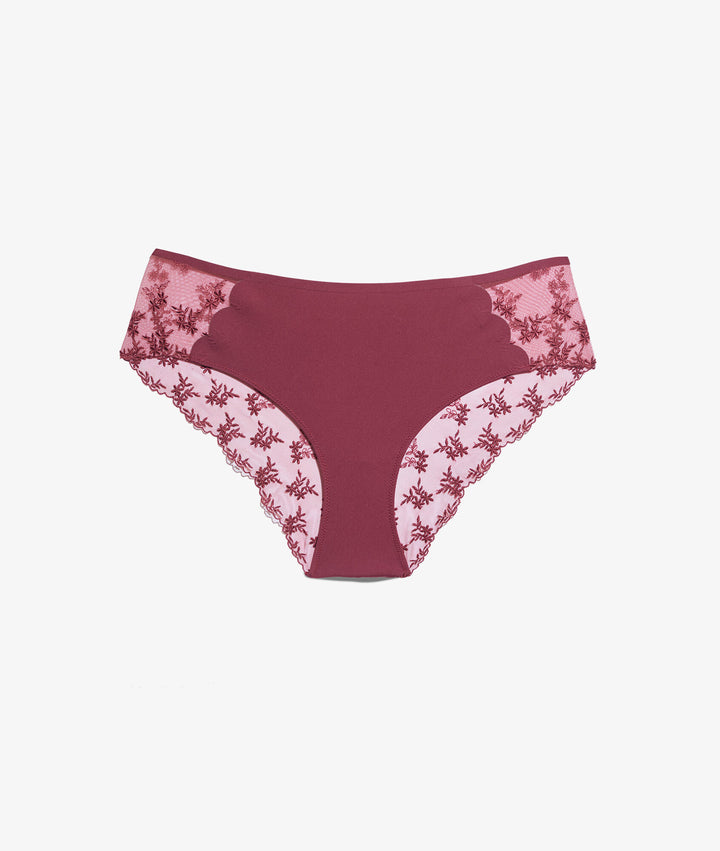 Embroidered tulle boyshort - Terracotta