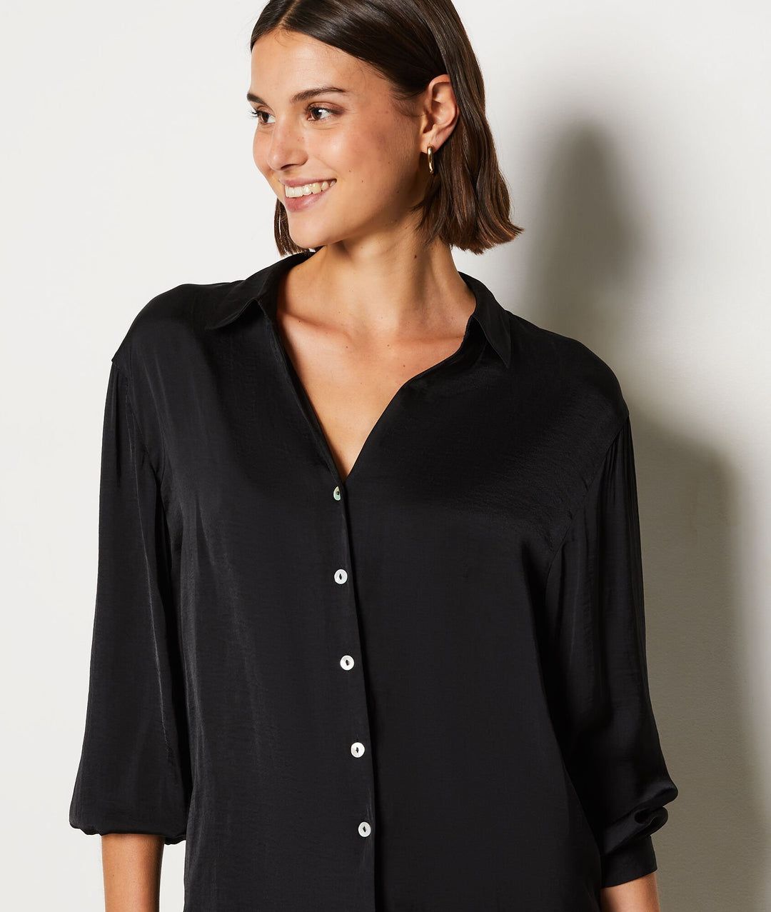 Satin pajama shirt - Noir