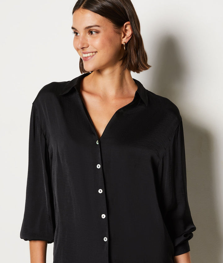 Satin pajama shirt - Noir