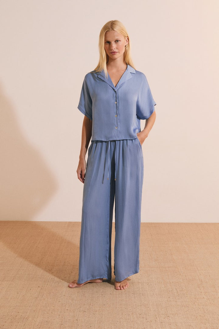 Satin Short-Sleeved Shirt - Faience