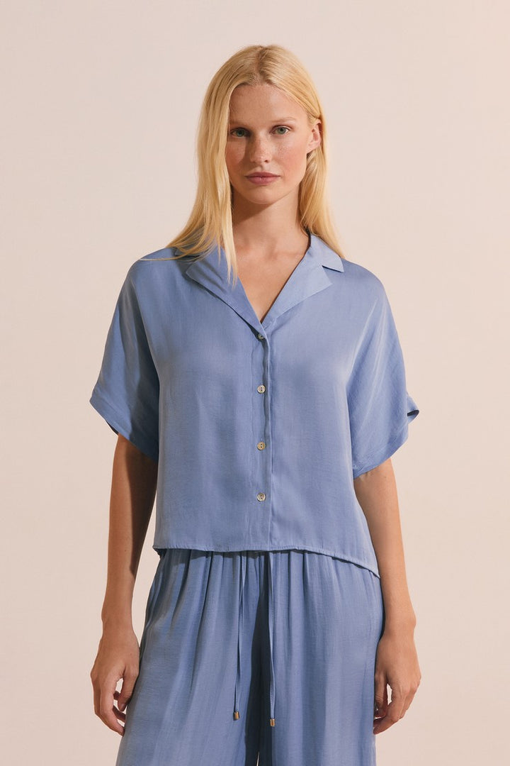 Satin Short-Sleeved Shirt - Faience