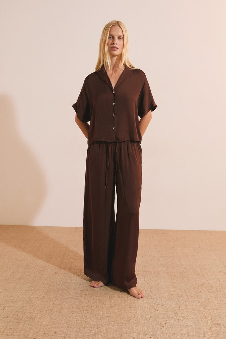 Satin Short-Sleeved Shirt - Dune
