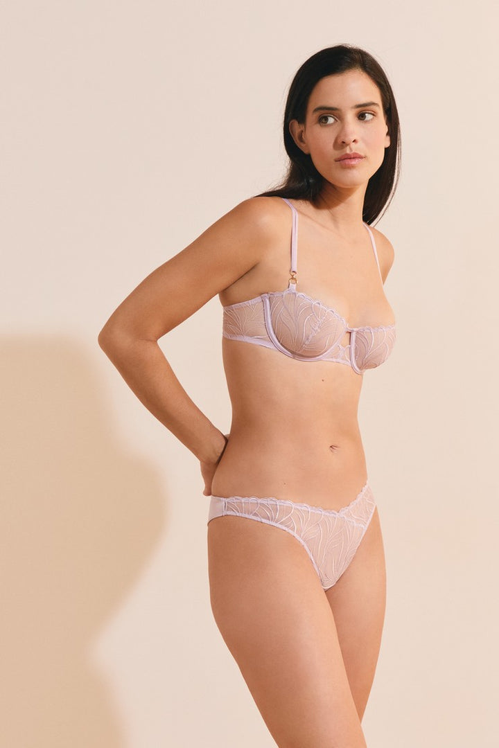 Tanga In Floral Embroidery - Lilas