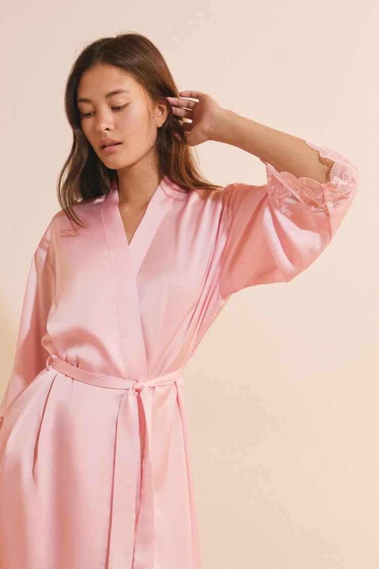 Satin Nightgown With Lace Details - Rose