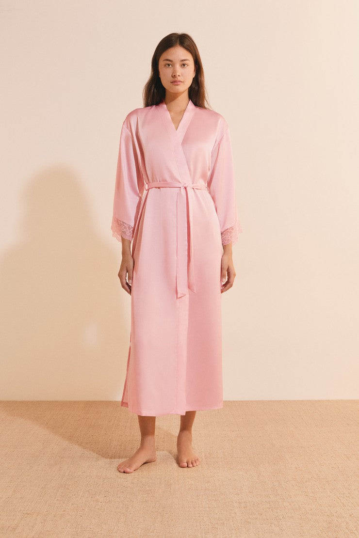 Satin Nightgown With Lace Details - Rose