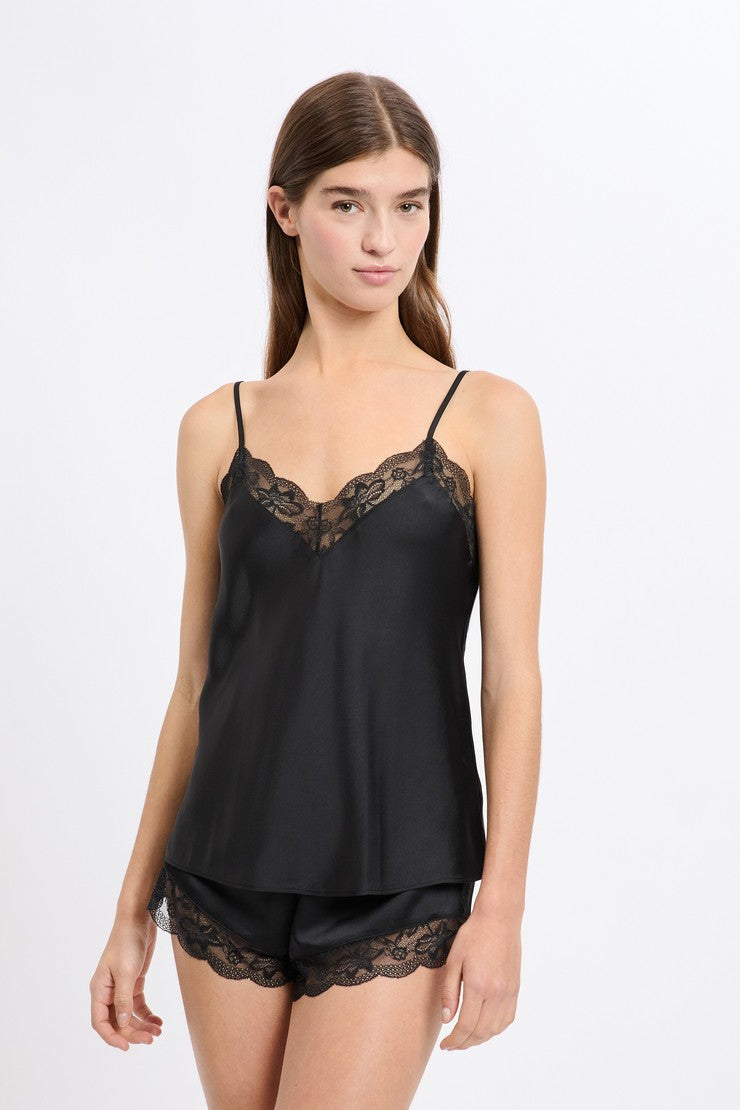 Satin Camisole With Lace Details - Noir