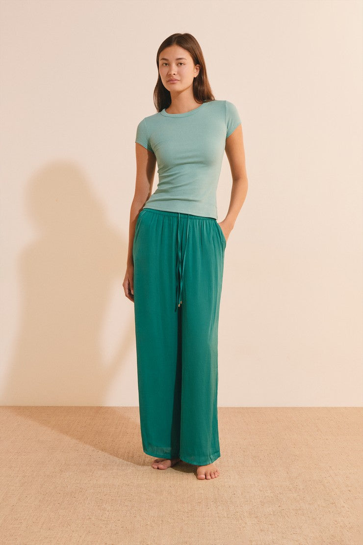 Round Neck Pyjama T-Shirt With Cotton - Vert Sapin