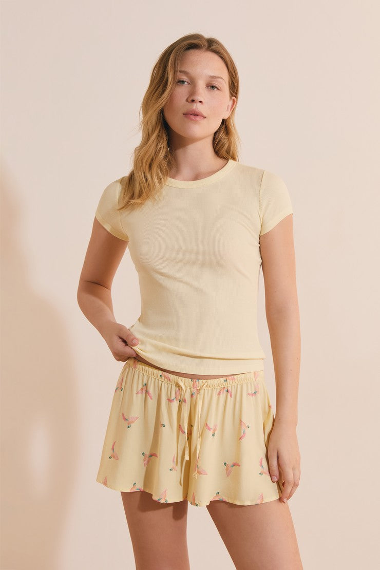 Round Neck Pyjama T-Shirt With Cotton - Vanille