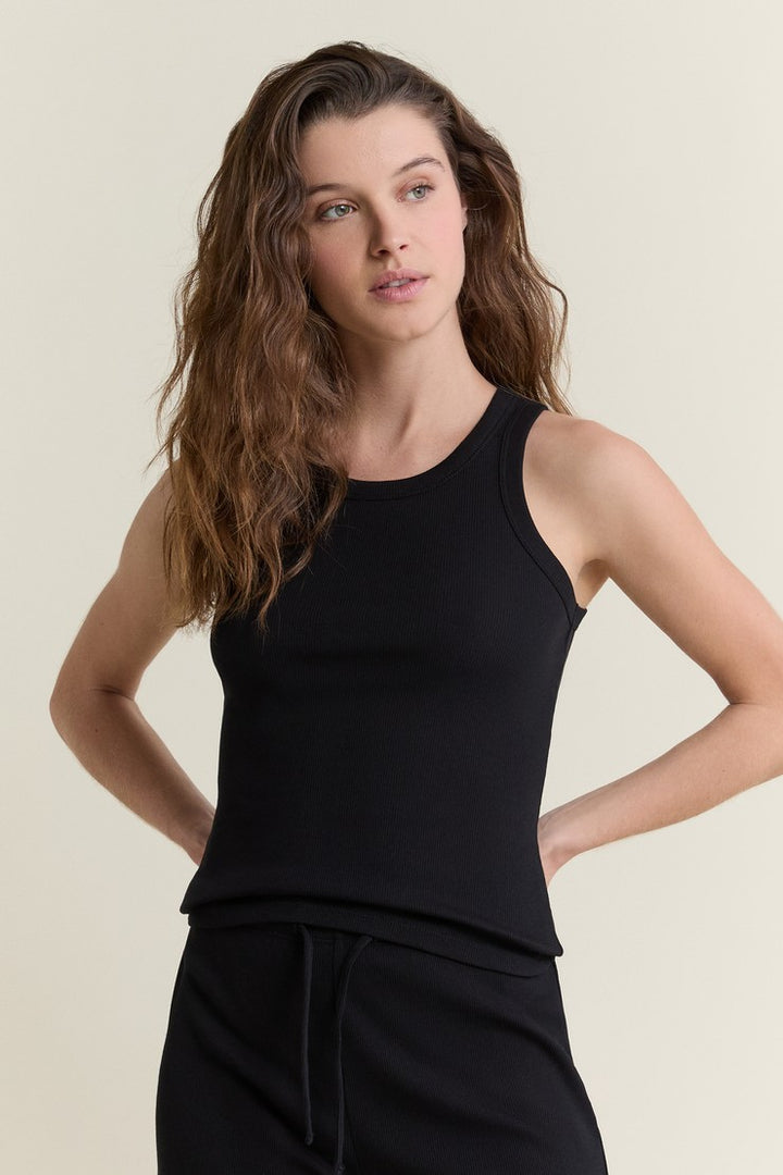 Round Neck Pyjama Tank Top With Cotton - Noir