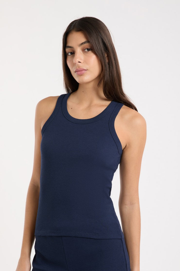 Round Neck Pyjama Tank Top With Cotton - Bleu Royal