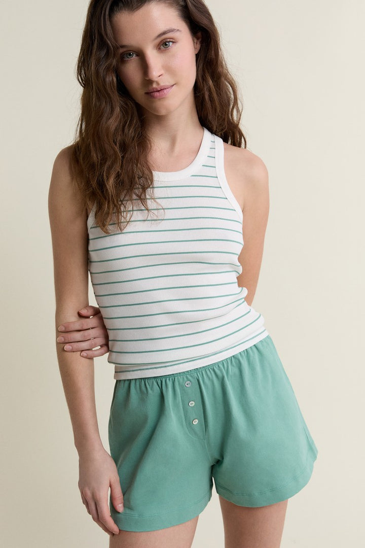 Round Neck Pyjama Tank Top With Cotton - Vert