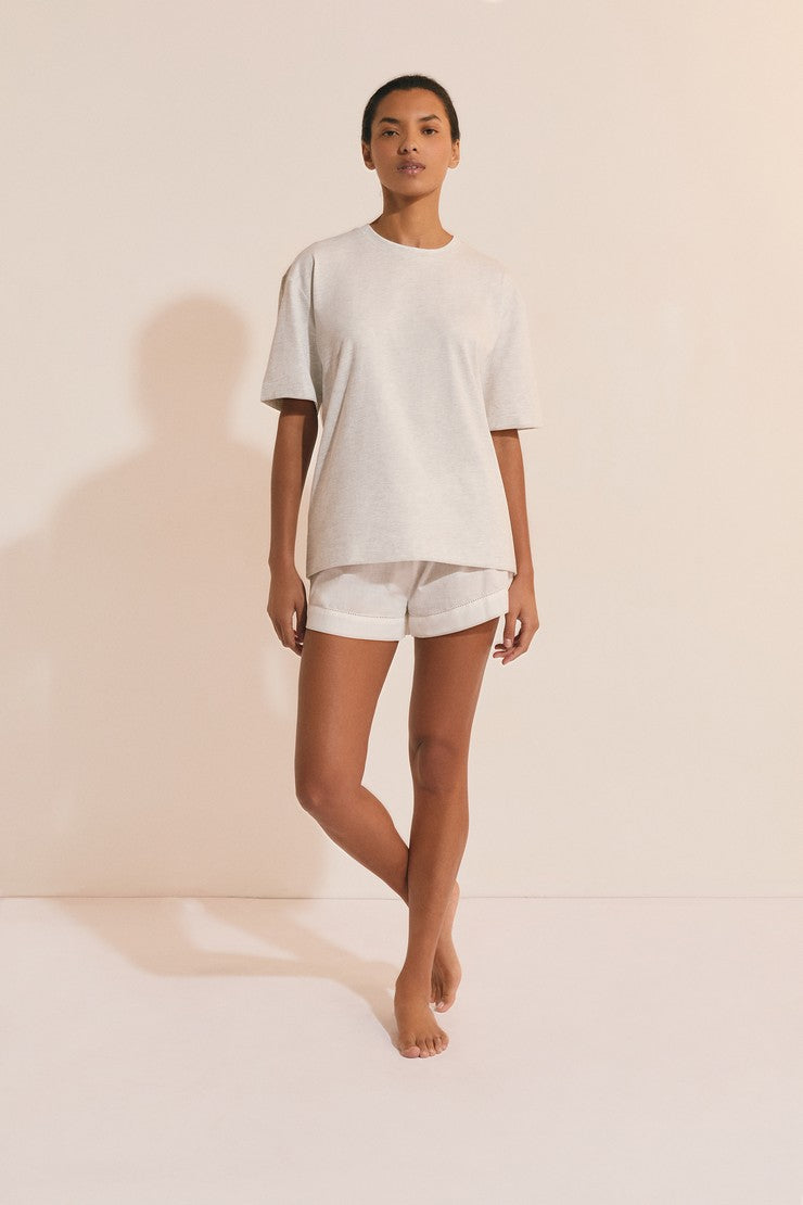 Short-Sleeved Cotton Pajama T-Shirt - Gris Clair