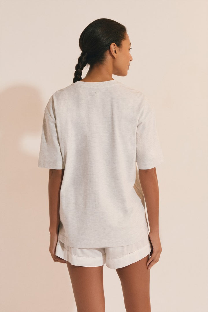 Short-Sleeved Cotton Pajama T-Shirt - Gris Clair