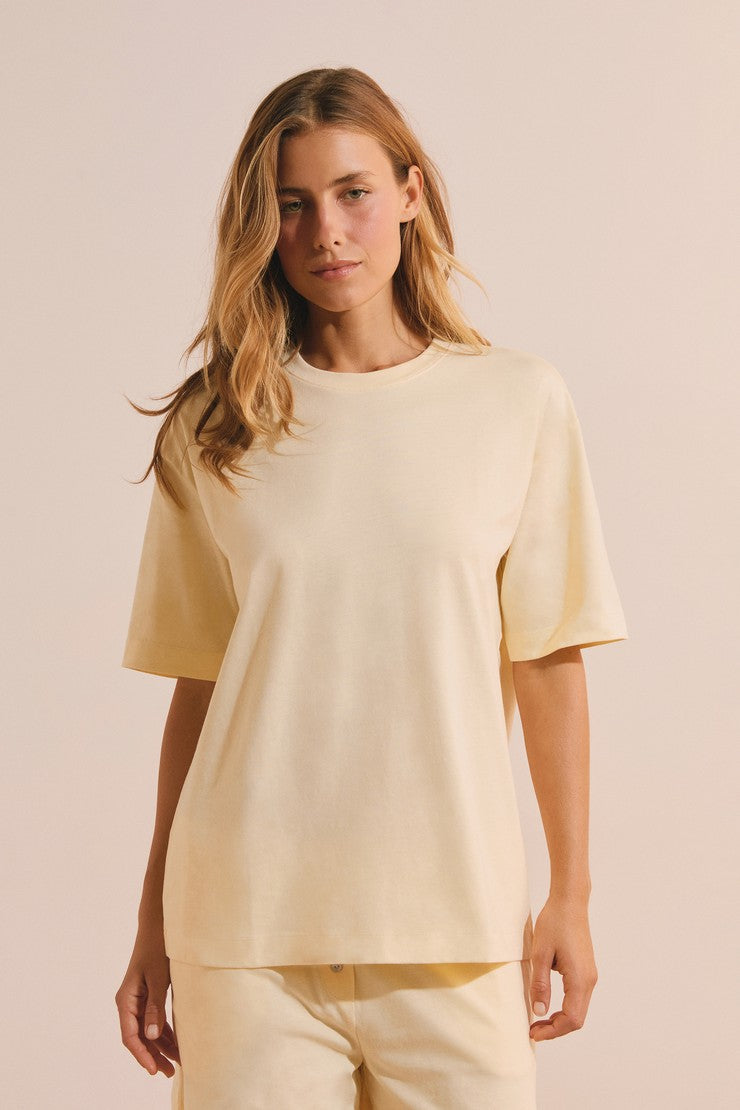 Short-Sleeved Cotton Pajama T-Shirt - Vanille