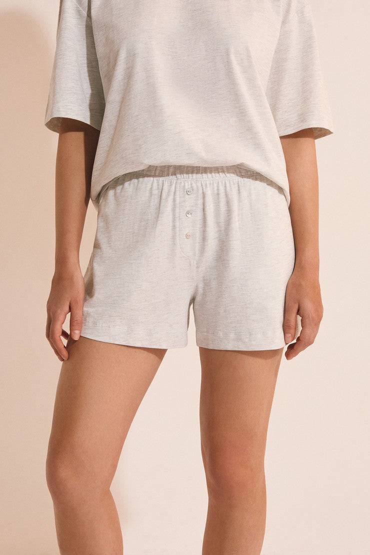 Boyfriend Cotton Pyjama Shorts - Gris Clair