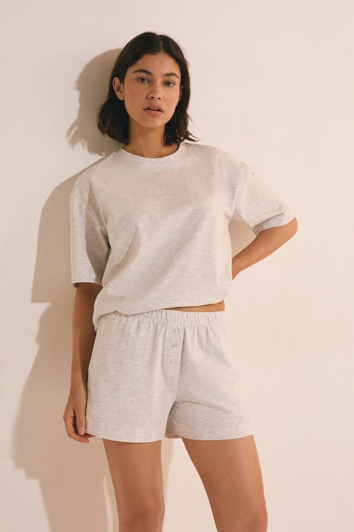 Boyfriend Cotton Pyjama Shorts - Gris Clair