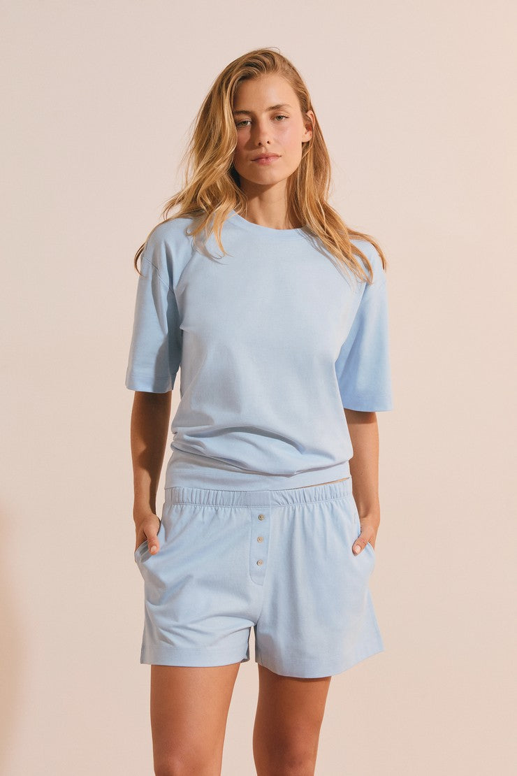 Boyfriend Cotton Pyjama Shorts - Bleu Ciel