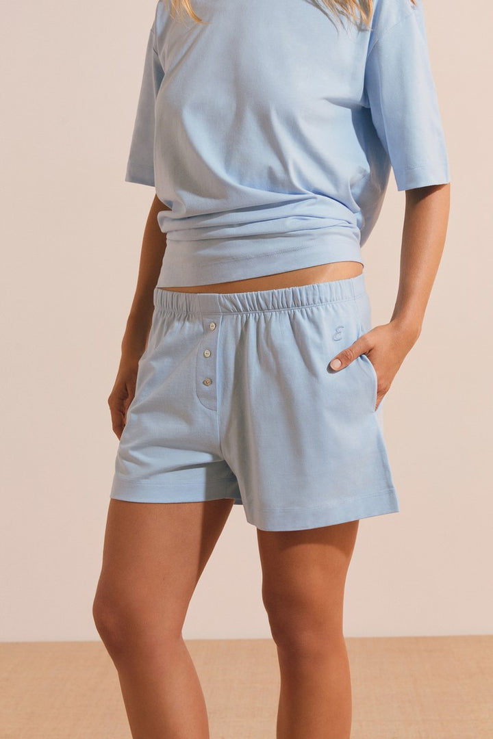 Boyfriend Cotton Pyjama Shorts - Bleu Ciel