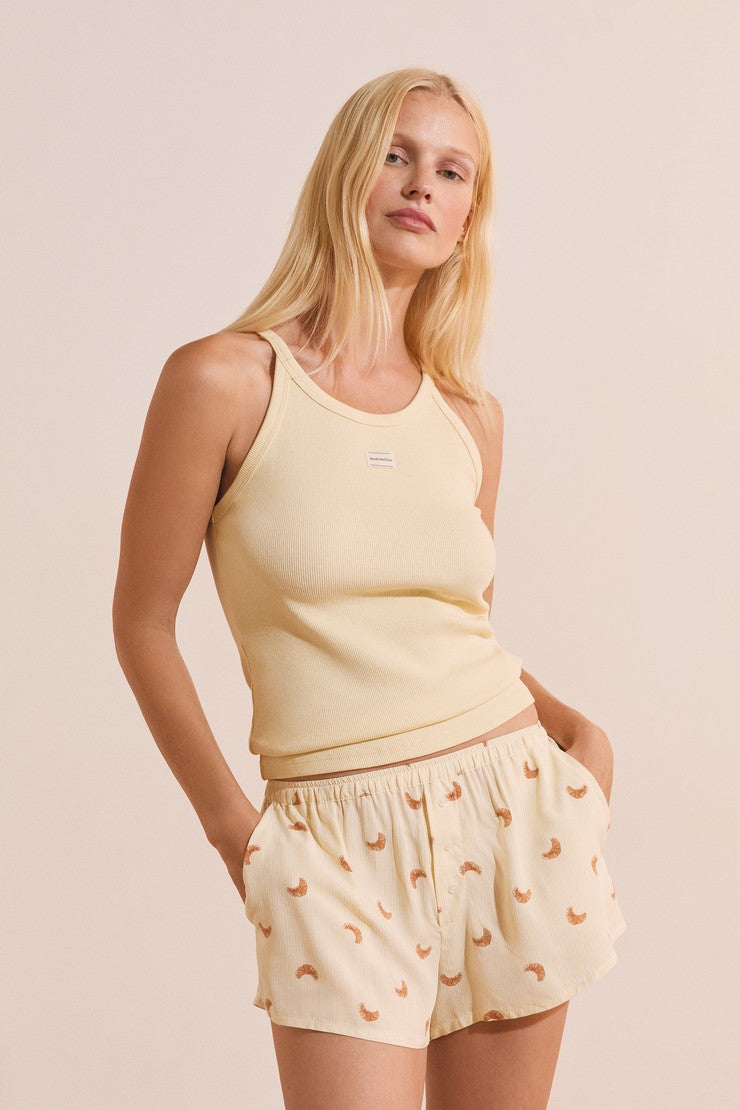 Croissant Print Pajama Shorts - Jaune Pale.