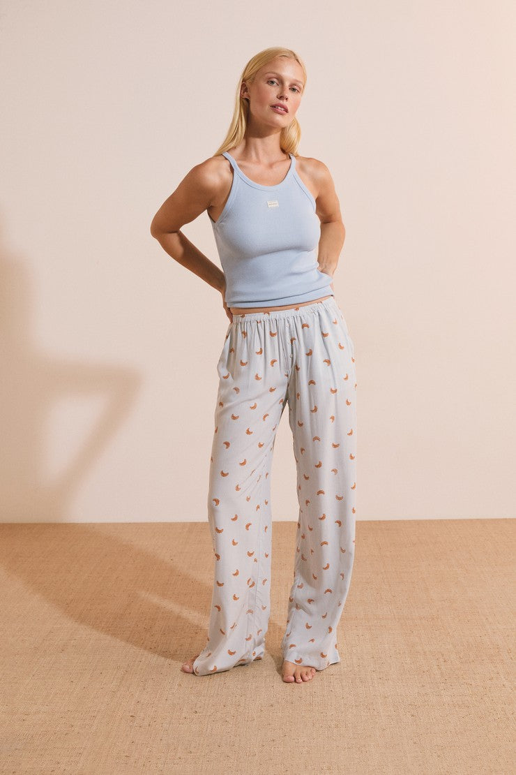 Pyjama Trousers With Croissant Print - Bleu Ciel