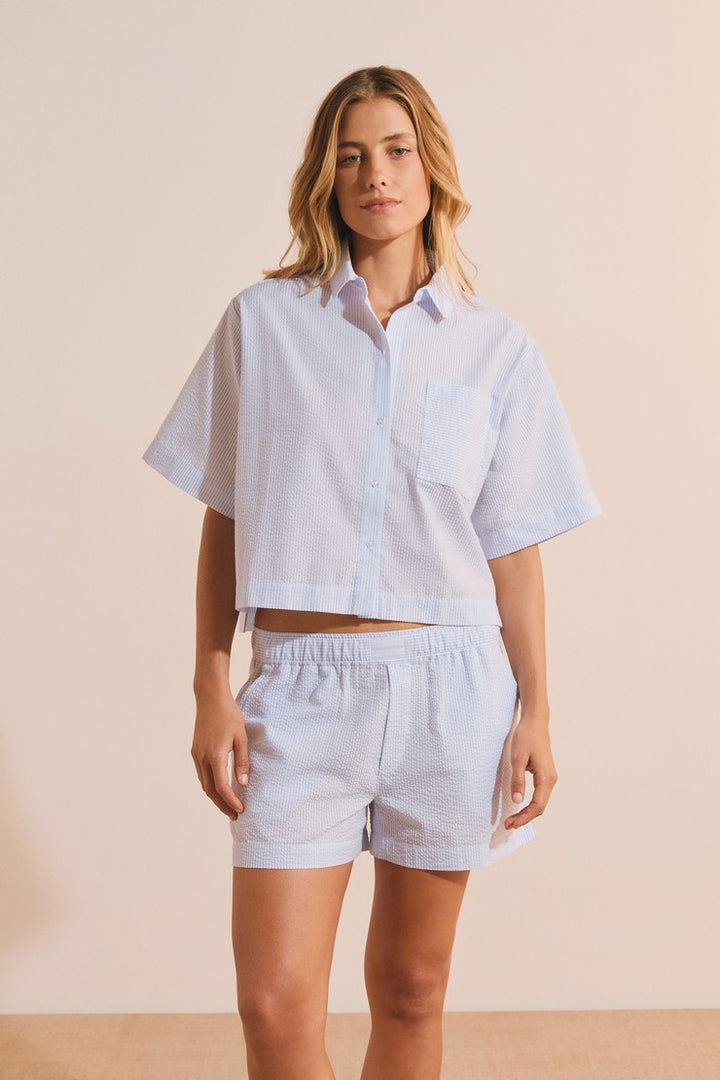 Pyjama Shirt With Cotton - Bleu