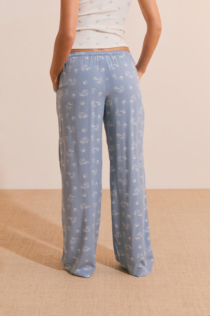 Pajama Pants With Croissant Print - Bleu