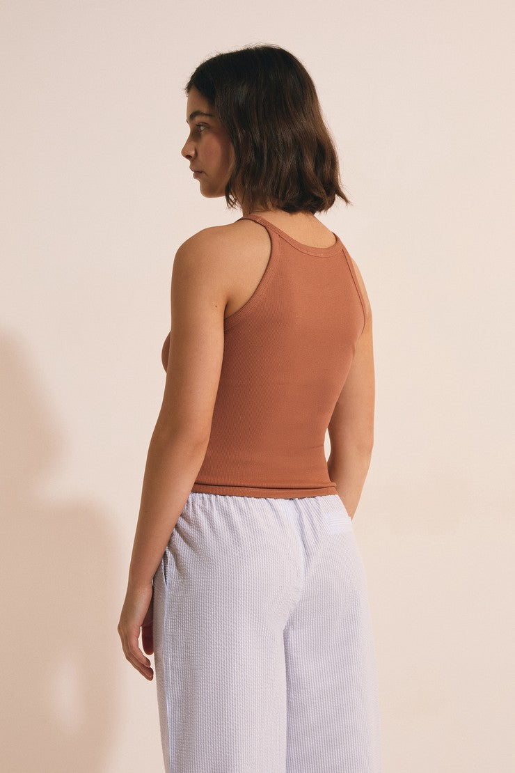 Cotton Pyjama Tank Top - Marron