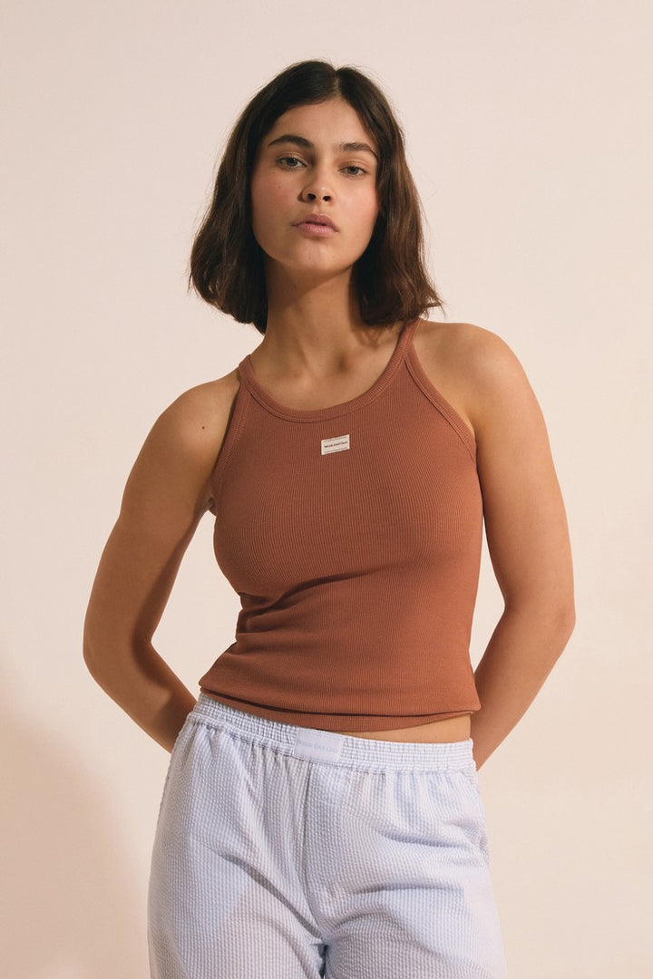 Cotton Pyjama Tank Top - Marron