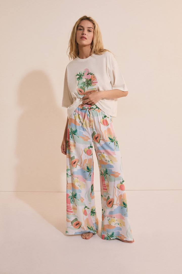 Pajama Pants With Patterns - Imp Fd Blanc