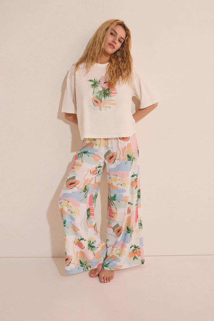 Pajama Pants With Patterns - Imp Fd Blanc