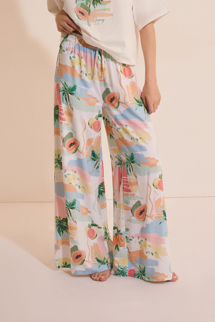 Pajama Pants With Patterns - Imp Fd Blanc