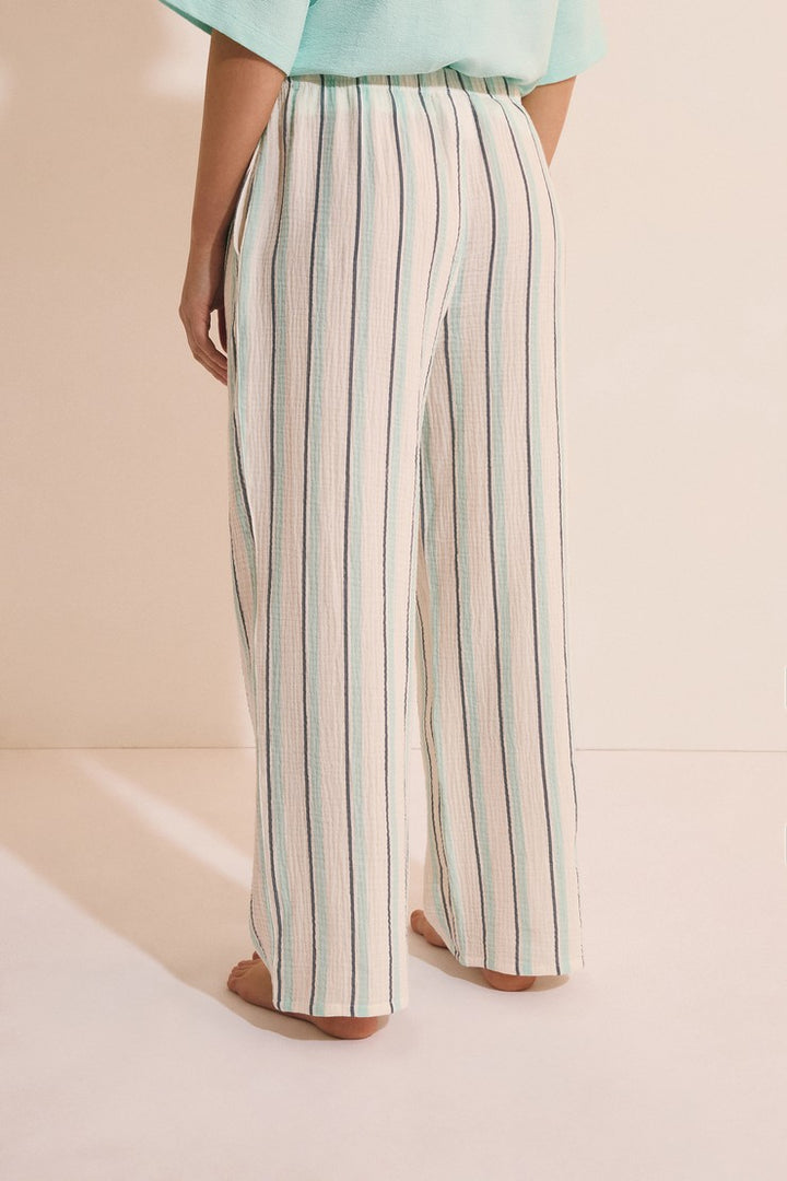 7/8 Striped Cotton Pyjama Trousers - Turquoise