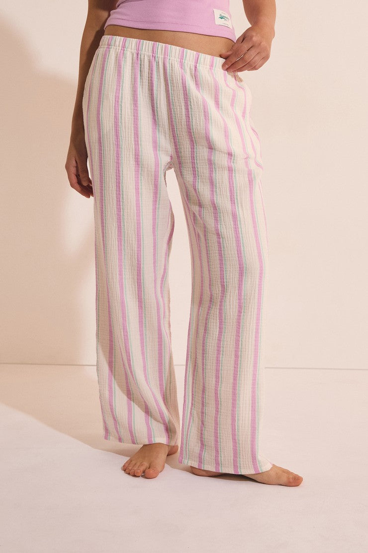 7/8 Striped Cotton Pyjama Trousers - Rose