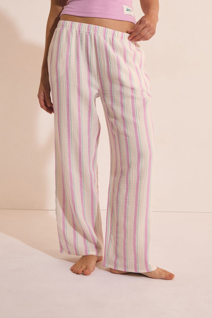 7/8 Striped Cotton Pyjama Trousers - Rose