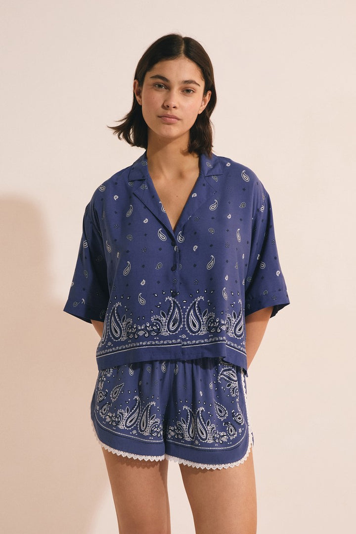 Pyjama Shorts With Patterns - Marine