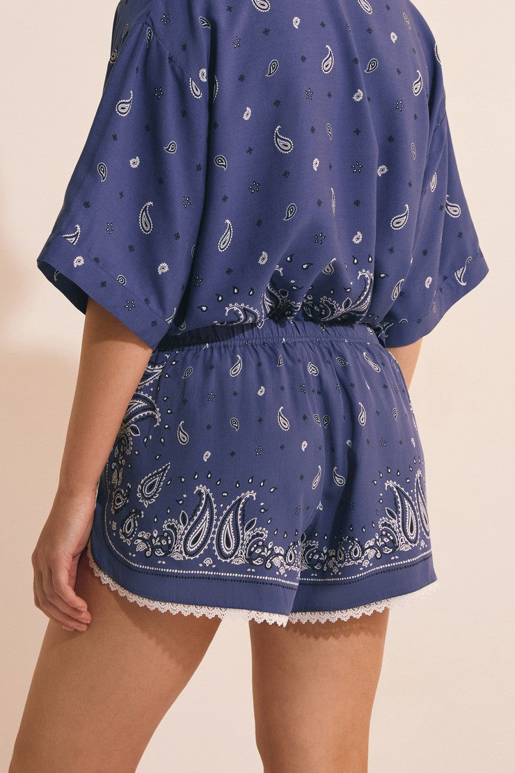 Pyjama Shorts With Patterns - Marine