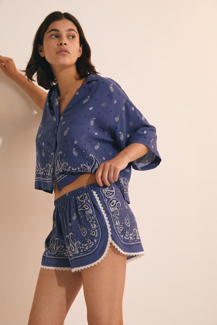 Pyjama Shorts With Patterns - Marine