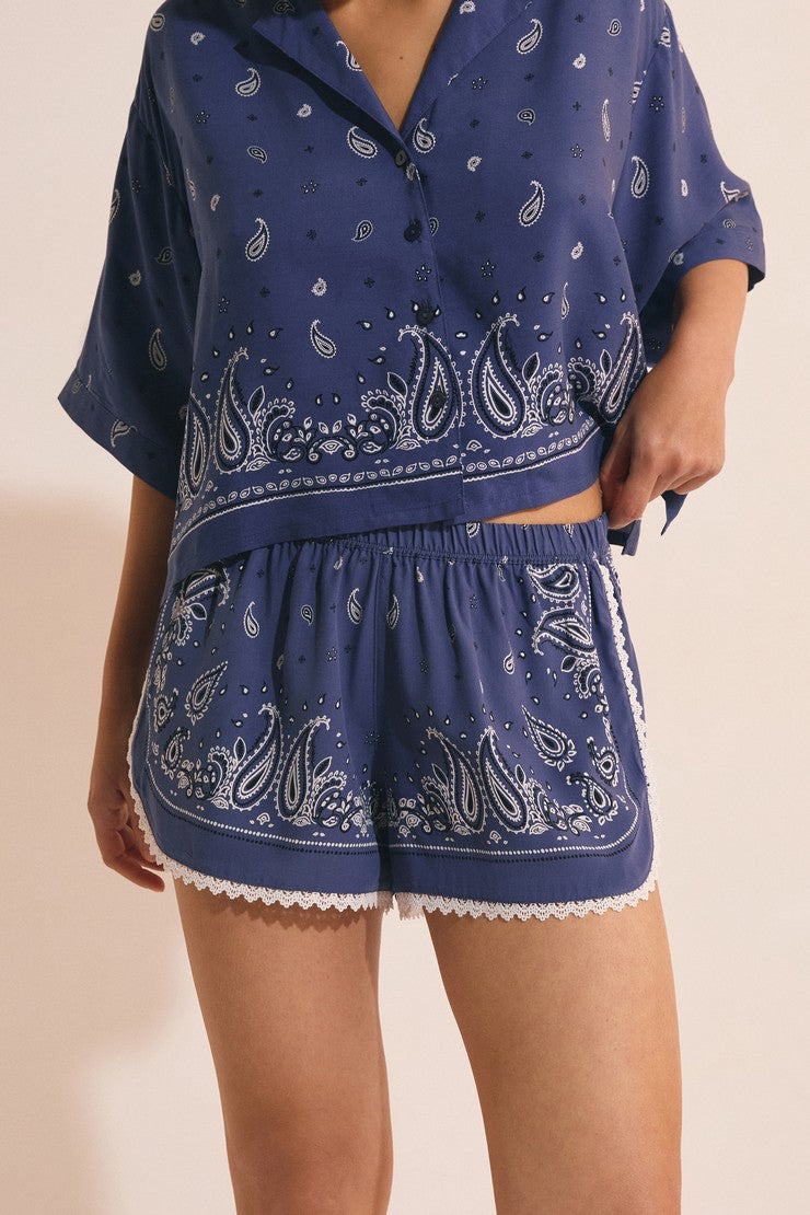 Pyjama Shorts With Patterns - Marine