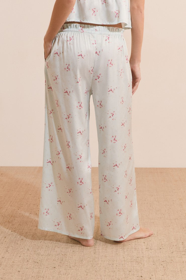 Patterned 7/8 Satin Pants - Imp Bleu Vert.