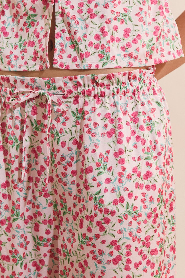 Satin Floral Print Pajama Pants - Imp Fond Rose