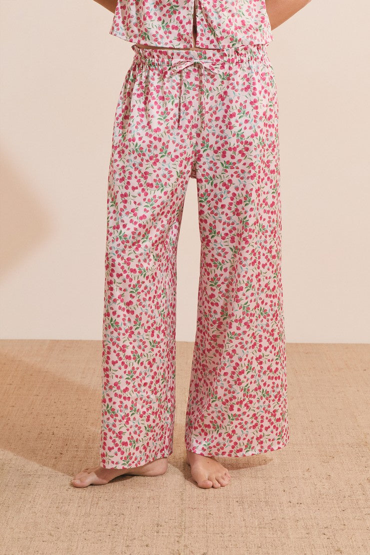 Satin Floral Print Pajama Pants - Imp Fond Rose
