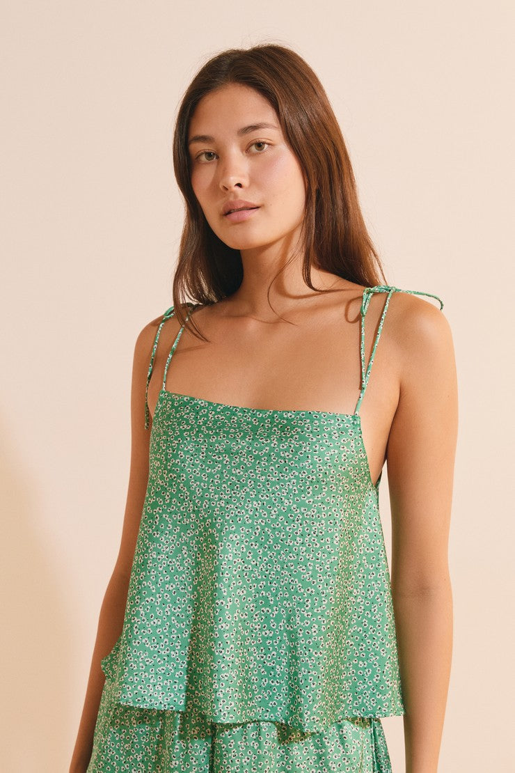 Satin Patterned Top - Imp Fond Vert